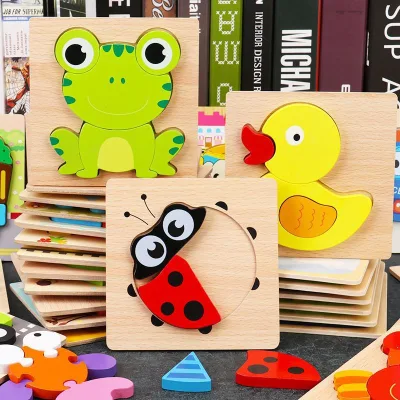 Cartoon Animal 3D Puzzle Board Thickened Wooden Educational Toy for Toddlers & Kids Aged 1-2-3 Years