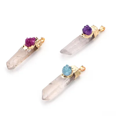 Hot Selling Natural Special Shaped Druzy Transparent Crystal Irregular Pendant Natural Quartz Crystal Point Pendant
