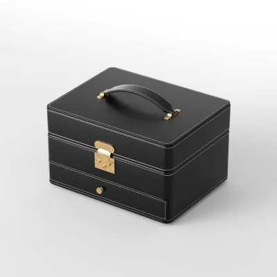 Custom Luxury Leather Jewelry Pendent Boxes Black Drawer Jewelry Storage Box With Logo