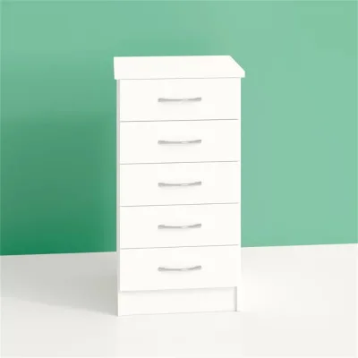 93cm H X 50cm W White High Gloss MDF 5 Drawers Chrome Handles Chest Drawers for Small Bedroom Clothes Storage