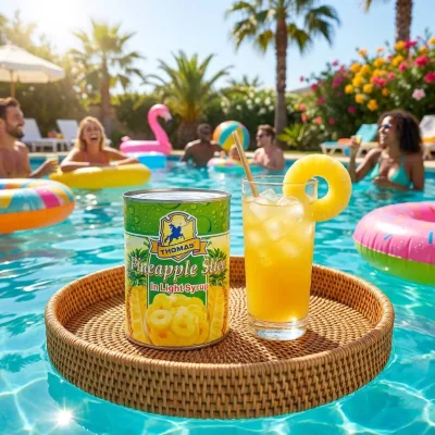 Uniform Bright Golden Pulp, Tender Juicy Texture No Dark Spots Inside Bright Golden Fresh Texture Canned Pineapple Circle Slices