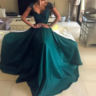 European Designer Emerald Green Sexy Women Long Evening Dresses Made in China