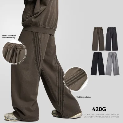 2027New Hot Selling New Arrival Custom Blank Loose Pants Men' Casual Unisex Splice Sweatpants Wholesale