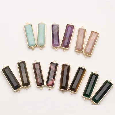 Natural Stone Bar Shape Rose Quartz Tiger Eyes Pendant Connector DIY for Bracelet Necklace Jewelry Making