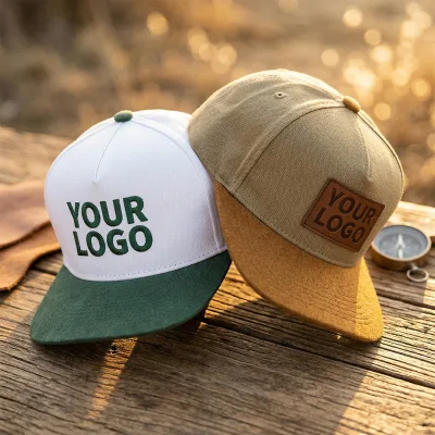 Premium A-Frame Snapback with Custom Debossed Leather Patch Low MOQ Cotton Twill 5 Panel Camp Hat for Brand