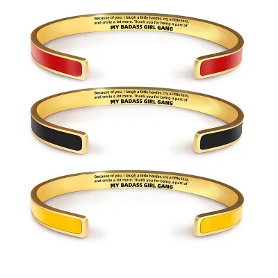 Inspirational Engraved Stainless Steel Cuff Bracelet for Women Gold Plated Colorful Enamel Open Bangle Friendship Jewelry Gift
