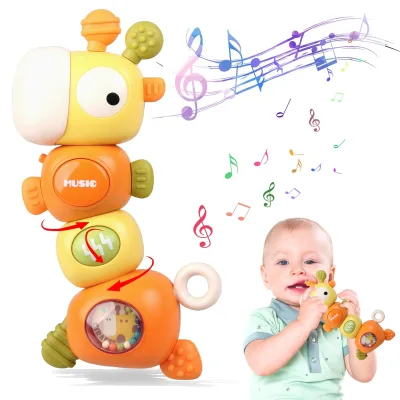 Montessori Infant Teether Newborn Rattle Toys 4 in 1 Giraffe Baby Teething Sensory Toys 0 3 6 9 12 18 Months