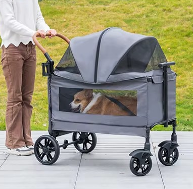Luxury 4-Wheel Pet Stroller Large Capacity Foldable Aluminum Tube Dog Cart for Outdoor Travel and Car Use for Cats