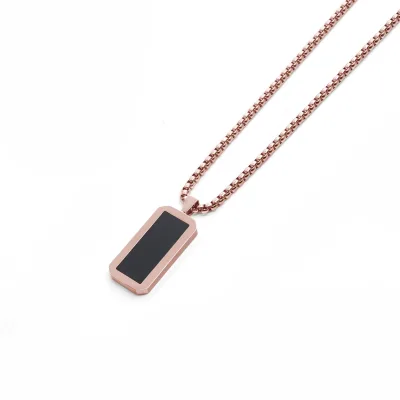 Premium Unisex Rose Gold Plated 316L Stainless Steel Black Onyx Box Chain Hip Hop Style Vintage Square Tarot Pendant Parties