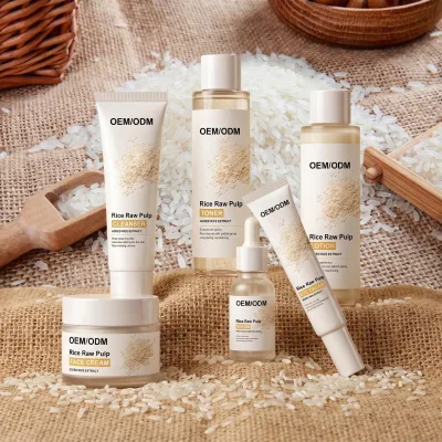 Private Label Korean Face Skin Care Kits Organic Brightening Moisturizing Hydrating Repair Facial Rice Travel Size Skin Care Set
