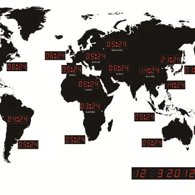 The LED World Map Time Digital Wall Clock