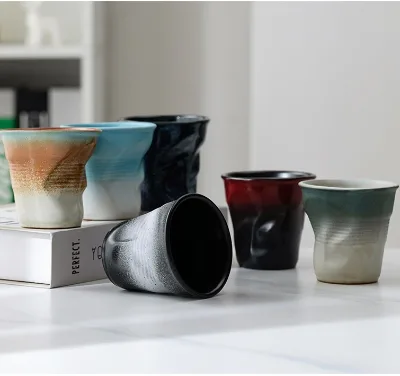 Hand Pinched Irregular Latte Coffee Cups Japanese Pottery Ceramic Mugs
