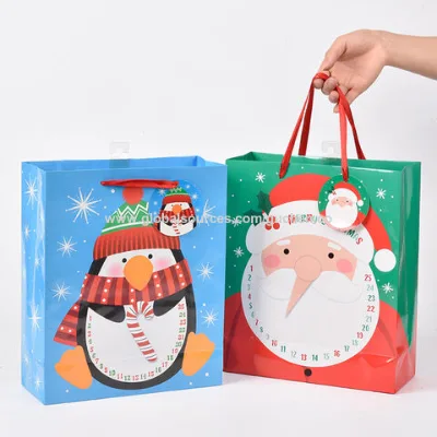 Christmas gift bag, gift ribbon gift bag, children's penguin Santa Claus tote bag, gift bag
