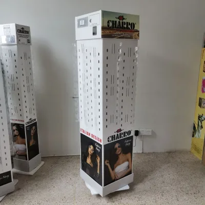 Customized Shop Floor Eyeglasses Display Stand Corrugated Paper Rotating Sunglasses Paper Display Stand for Retail Supermarkets