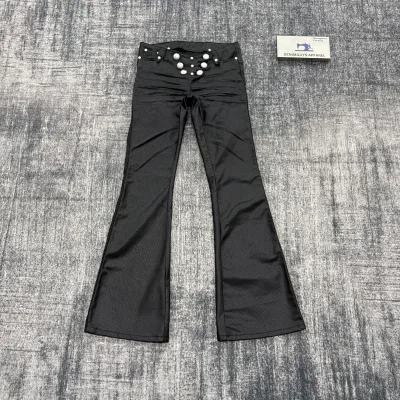 Y2k Punk Style Special Waist Double Button Design Overall Wax Denim Flared Jeans Pants Urban Vibe Vintage Trousers Casual Wear