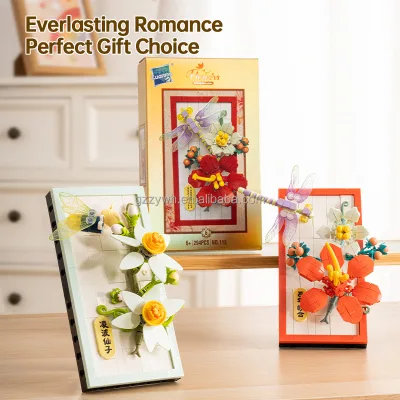 Flower Building Blocks Photo Frame Set DIY 3D Floral Wall Art Ornament for Home Decor