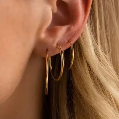 Women's earrings stainless steel round gold earrings do not fade