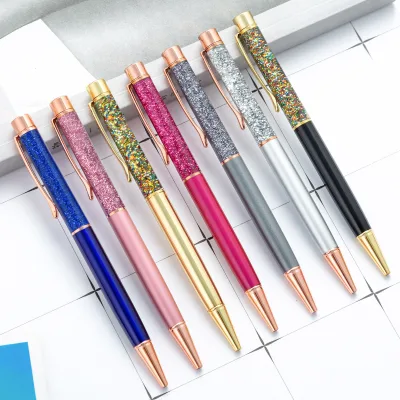 Cute Bling Glitter Ballpoint Pen for Women 1.0mm Writing Width Metal Barrel Retractable Journaling Pen