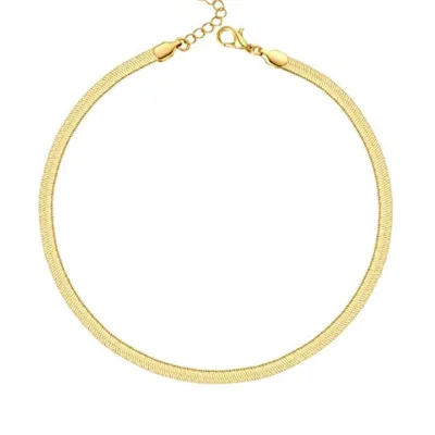 New Fashion Custom 925 Silver Gold Plated Herringbone Flat Snake Chain Choker Necklace Women