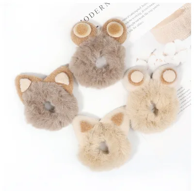 Fluffy Sausage Scrunchies Girl Sweet Autumn Winter Beauty Cat Ear Candy Color Scrunchies