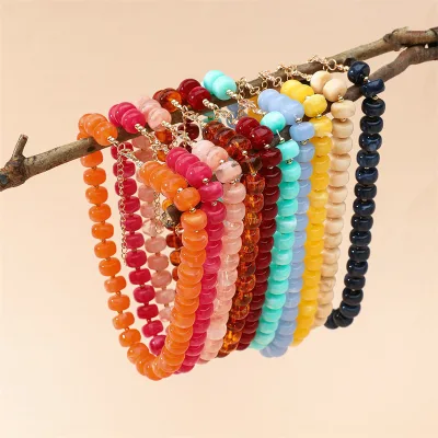 Wholesale Bohemian Handmade Acrylic Abacus Beaded Jewelry Rainbow Color Adjustable Chain Women Fashion Bead Necklace for Ladies