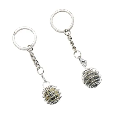 DIY Mini Cute Gemstone With Crystal Gem Dalmation Jasper Lantern Keychains Charm Healing Crystal Gift