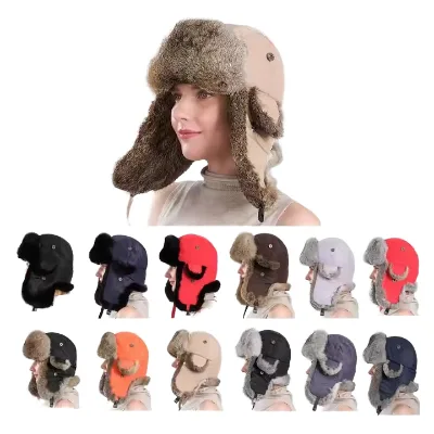 Rabbit Fur Winter Trooper Hat Outdoor Sports Thickened Warm Ear Flap Ski Hat
