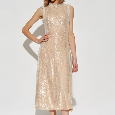 Luxury Simple Sequin Embroidery Summer Midi Evening Dress with Natural Waistline Pencil Silhouette Breathable Sleeveless