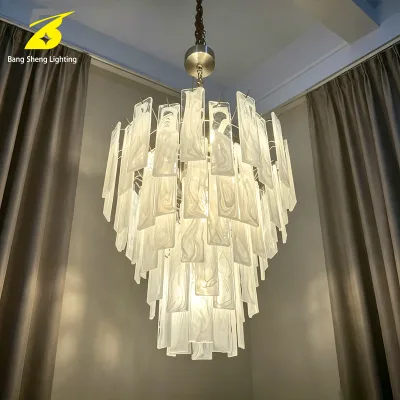 Cloud Pattern Glass Slice Chandelier Modern Light Luxury Style for Villa Living Room Hotel Private Room