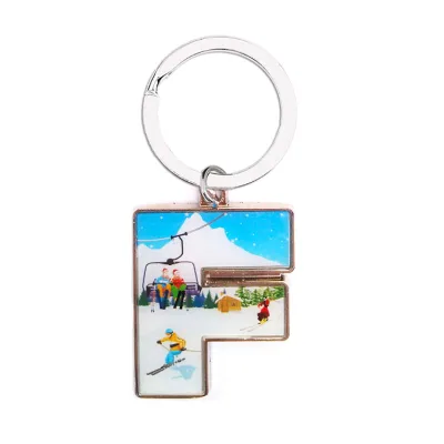 Custom Logo Metal Zinc Alloy Letter Shaped Snow Mountain Skiing Finnish Helsinki Souvenir Finland Keychains