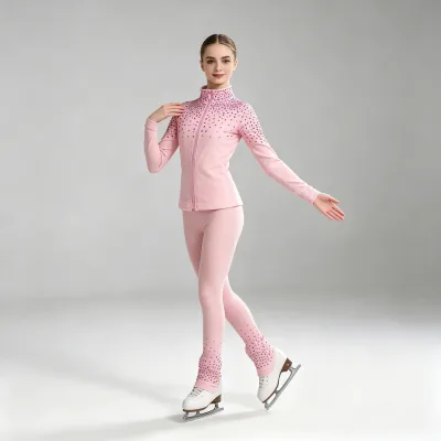 Jacket with Pants Women's Girls' Ice Skating Outfits BlueStretchy Training Competition Skating Thermal Rhinestone Long Sleeve