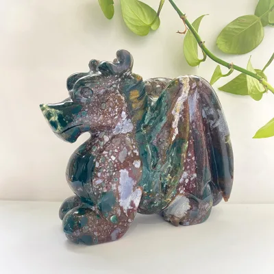 Wholesales Factory Custom Natural Hand Carved Crystal Carving Ocean Jasper Dragon Carving for Home Decoration