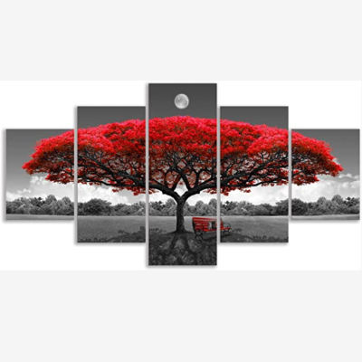 Wall Art Paintings Canvas Wall Art Red Tree Wall Art Black and White Framed Artwork Landscape Pictures