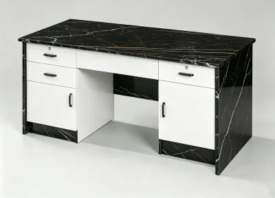 Modern Durable Single Office Desk Set Hot Sale Black Gold Vein Contrast Work Table with Lock Drawer & Cabinet Easy Assembly