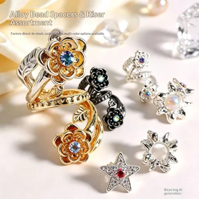 New Collection Personalized Electroplated Copper Alloy Flower-shaped Spacers Featuring Vintage DIY Heart Crown Star Charms Large