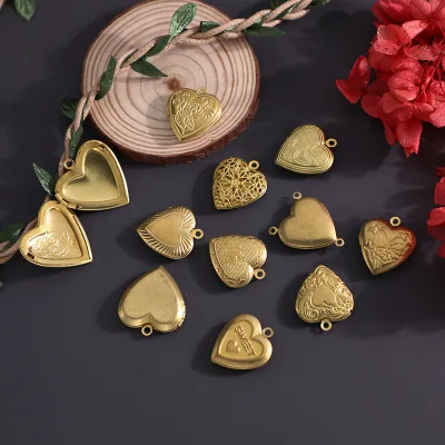 Vintage Flower Design Heart Locket Pendant with Openable Frame - Jewelry Making Findings for Necklace, DIY Photo Insert Gift
