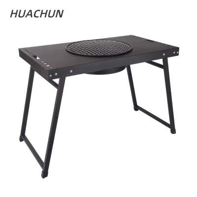Factory Directly Korean Style Folding Cast Iron Chrome Plated Charcoal Grill with Table Stove for Camping Party Baking Home Use