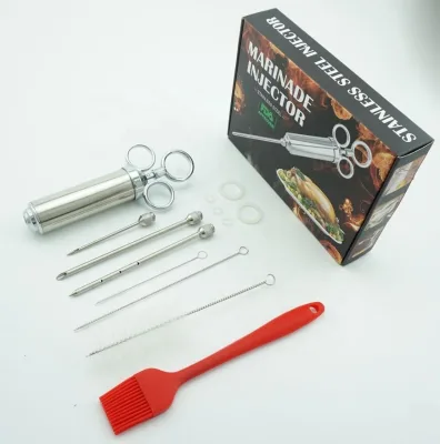 Meat Injector Syringe Kit,2 Oz Large Capacity Stainless Steel Barrel with 3 Marinade Injector Needles
