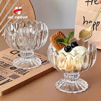 INS Style Lotus Shape Ice Cream Cup Clear Crystal Milkshake Dessert Bowl Yogurt Glass Goblet