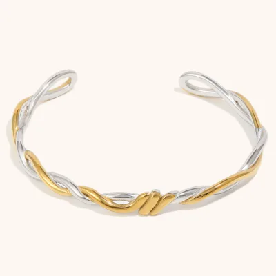 European and American Fashion Stainless Steel Plated 18K Gold Geometric Personality Versatile Handmade Line Bracelet for Women