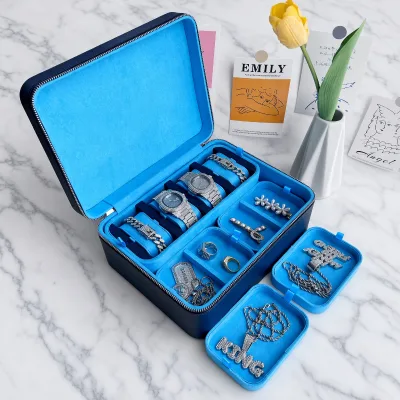 Luxury Multi Layer Watch and Jewelry Organizer Box with Velvet Lining Portable Travel Case  Custom Logo Available