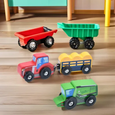 Unisex Wooden Toy 3-pieces Engineering Vehicle Set Slide Inertia Vehicle Magnetic Train Truck Compatible with Wooden Track Toy