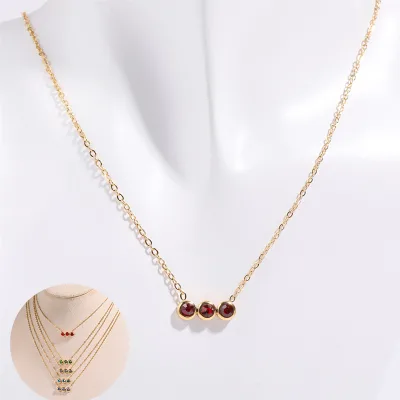 12 Birthstone Pendant Stainless Steel Necklace Zircon Pendant Three Round Birthstone Necklace for Mom Birthstone Jewelry