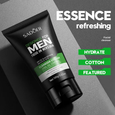 m SADOER Men's 100g Full English Vegan Oil Face Wash Cool Type Moisturizing Cream Pore Cleaner Acne Whitening All Skin Types