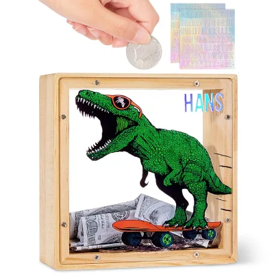 Customizable DIY Wooden Animation Piggy Bank Long-lasting Durable Multi-Functional Coin Storage Decoration Stickers Money Boxes