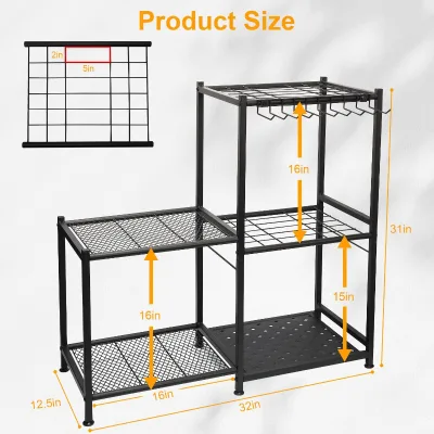 Cross-border Garden Cleaning Tool Storage Rack 3-Layer Carbon Steel Floor-standing Multi-Purpose for Courtyard Garage Outdoor