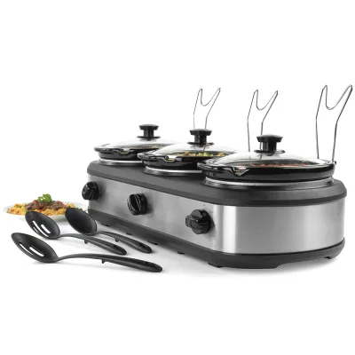 UKCA CE ROHS LFGB ETL Approved 220V 110V Ceramic Pot Electric Triple Slow Cooker 4.5L With Lid Holder
