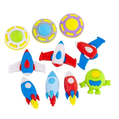 Cartoon Cute Kawaii Mini Eraser Set Space Rocket Flying Saucer Pencil Eraser for Kids Stationery