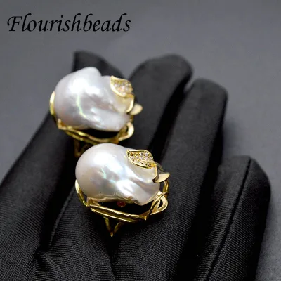 Wholesale Hot Sale Natural Freshwater Baroque Shape Pearl 18K Gold Plating Big Size Rings for Women Jewelry Wedding Party Gifts
