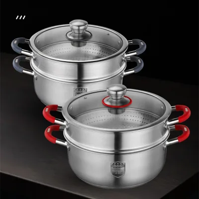 Thickened 304 Stainless Steel Composite Steel Bottom Soup Pot Steamer; Double-layer Multi-purpose Modern Minimalist Combination